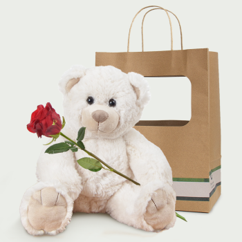 Witte knuffel met rode roos