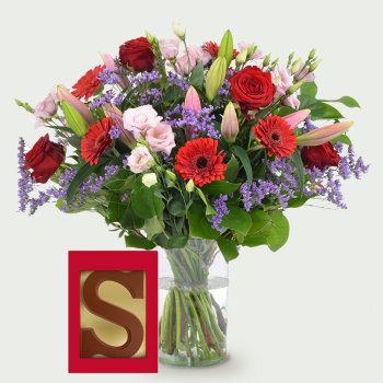Bouquet Chloe avec lettre en chocolat