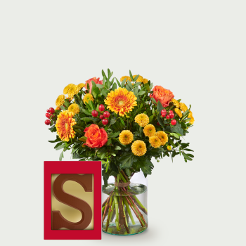 Bouquet Noor avec lettre en chocolat
