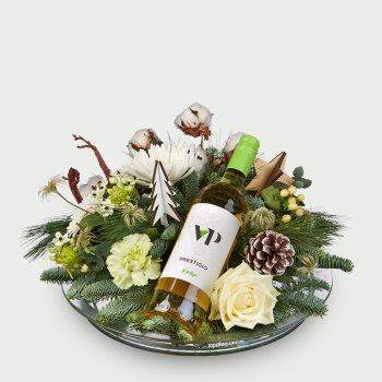 Kerststuk Wit met witte wijn
