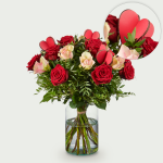 Valentijnsboeket Roos rood-roze middel